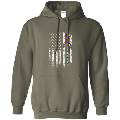 American Flag Distressed Autism Awareness T-shirt Military Green