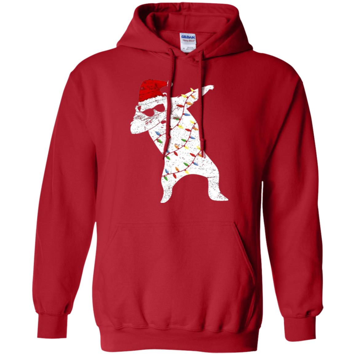 Christmas T-shirt Santa Bear Dabbing Lights Sunglasses Red