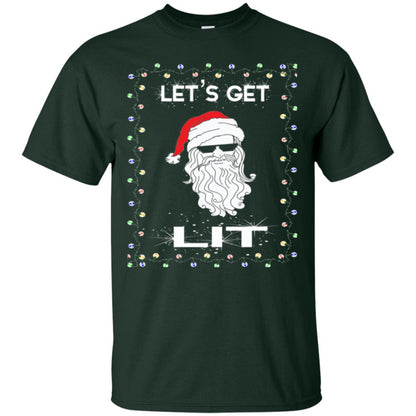 Christmas T-shirt Let_s Get Lit Forest Green