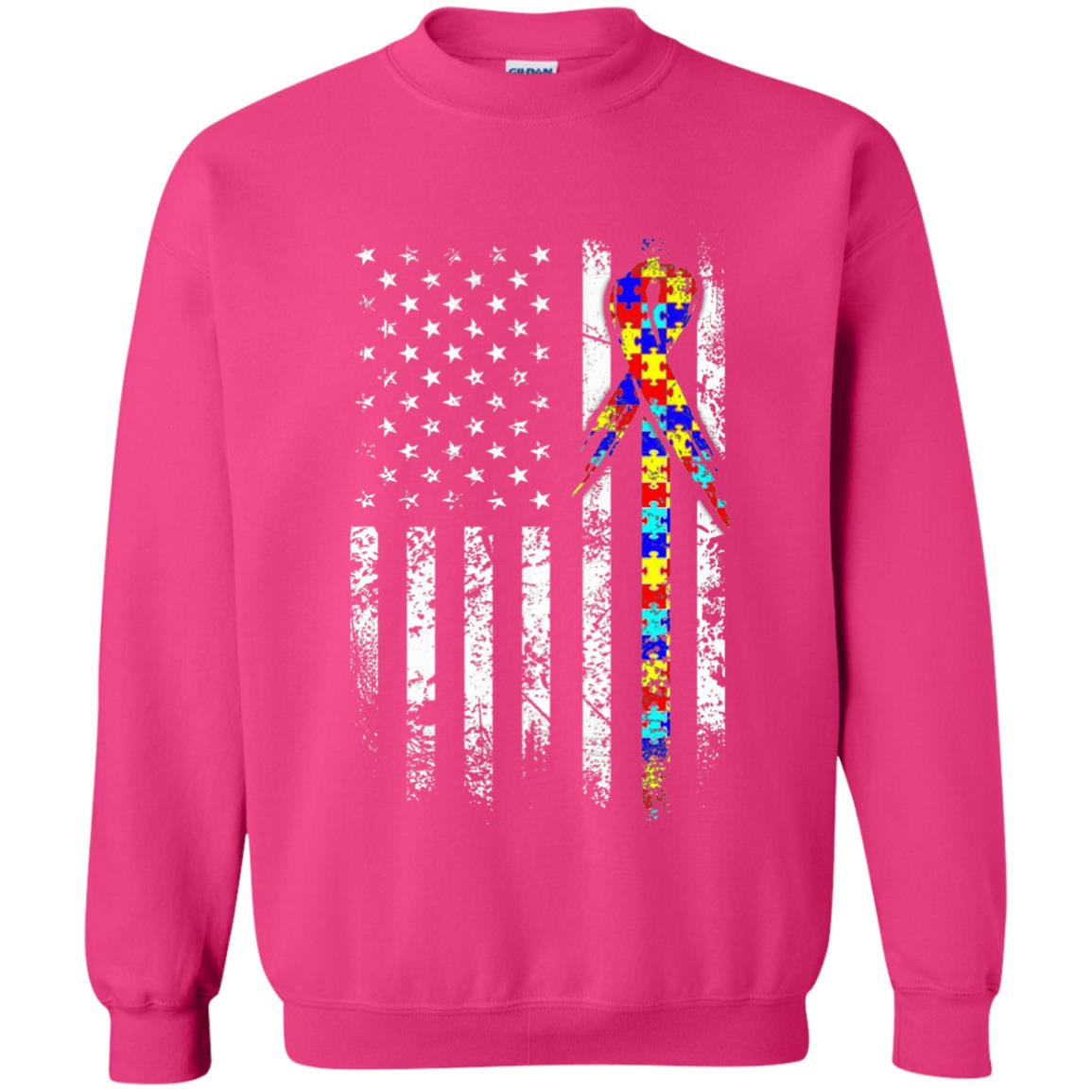 American Flag Distressed Autism Awareness T-shirt Heliconia