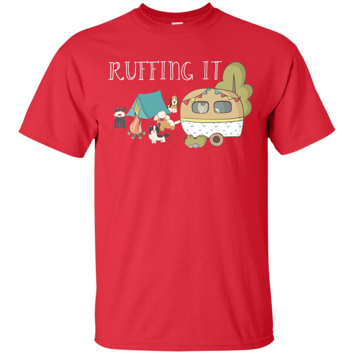 Ruffing It Camping With Dogs Camper T-shirt Red