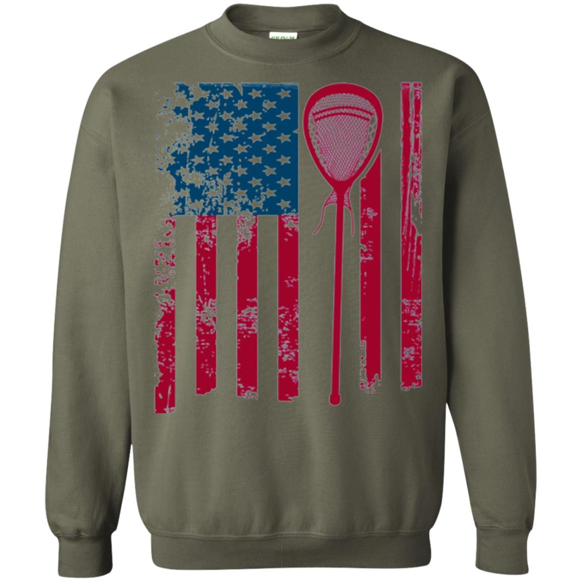 Lacrosse Player T-shirt Lacrosse American Flag Stick Military Green