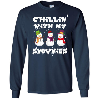 Chillin' With My Snowmie Snowman X-mas Gift Shirt For Mens Womens Kids Navy