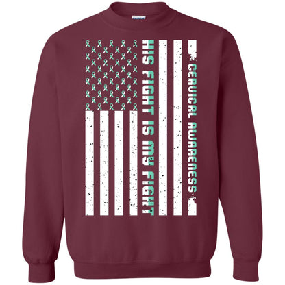 Cervical Awareness His Fight Is My Fight Teal White Stars Flag Of Usa Shirt Maroon