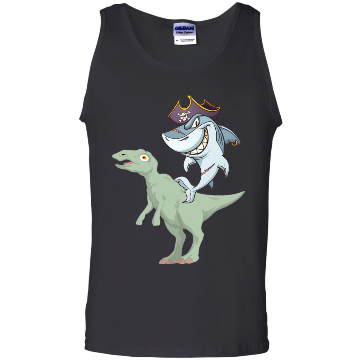 Shark Pirate Riding A T-rex Dinosaur Funny Gift Shirt Black