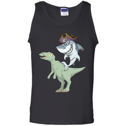 Shark Pirate Riding A T-rex Dinosaur Funny Gift Shirt Black