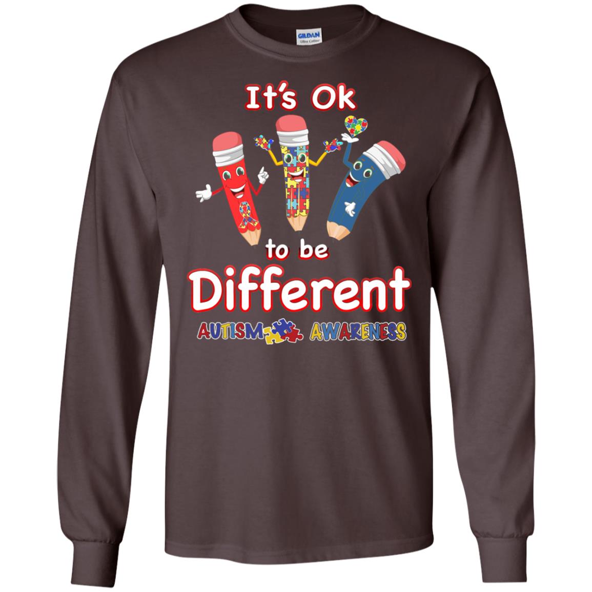 Its Ok To Be Different Autism Awareness T-shirt Dark Chocolate