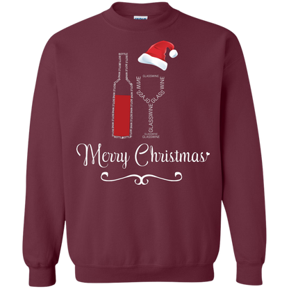 Christmas T-shirt Merry Christmas With Wine Botle And Glass Wine Maroon