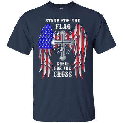 Christian T-shirt Stand For The Flag Kneel For The Cross Navy