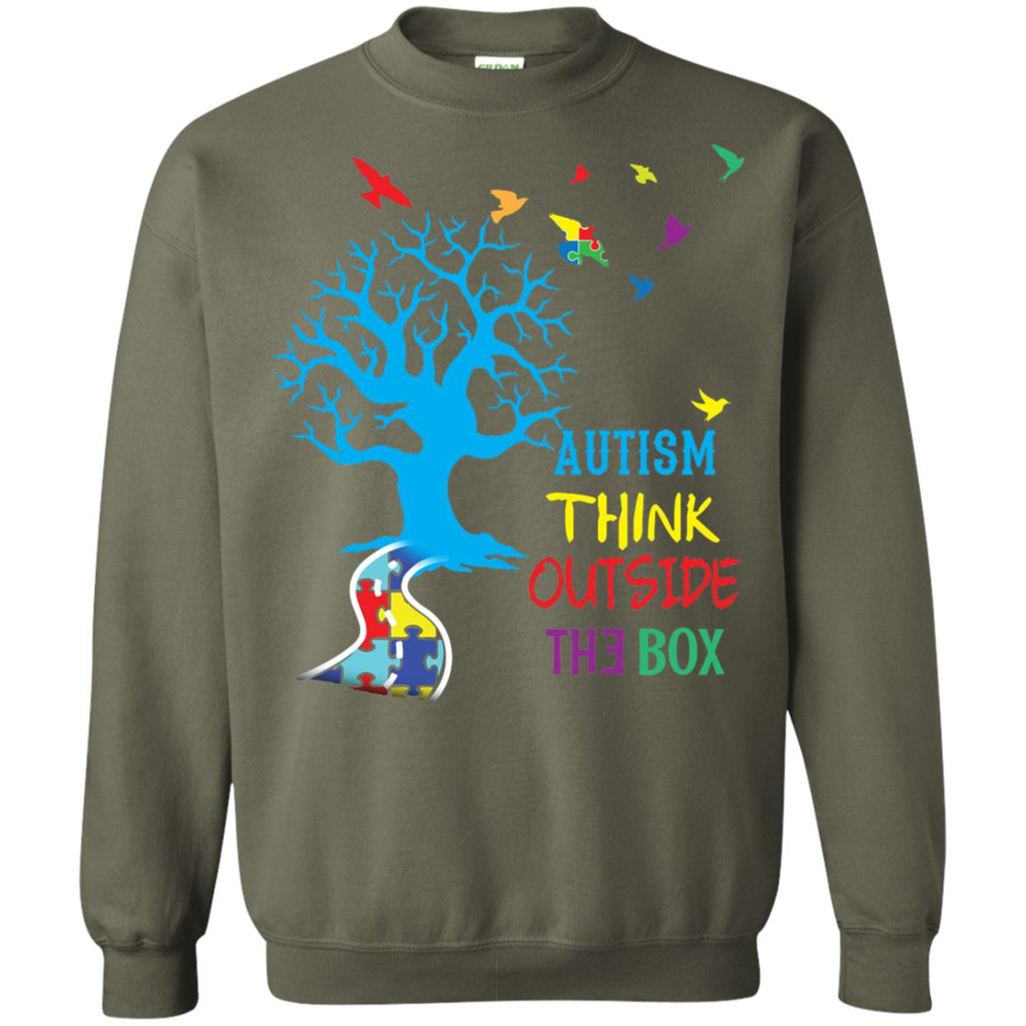 Autism Awareness T-shirt Autism Think Outside Military Green
