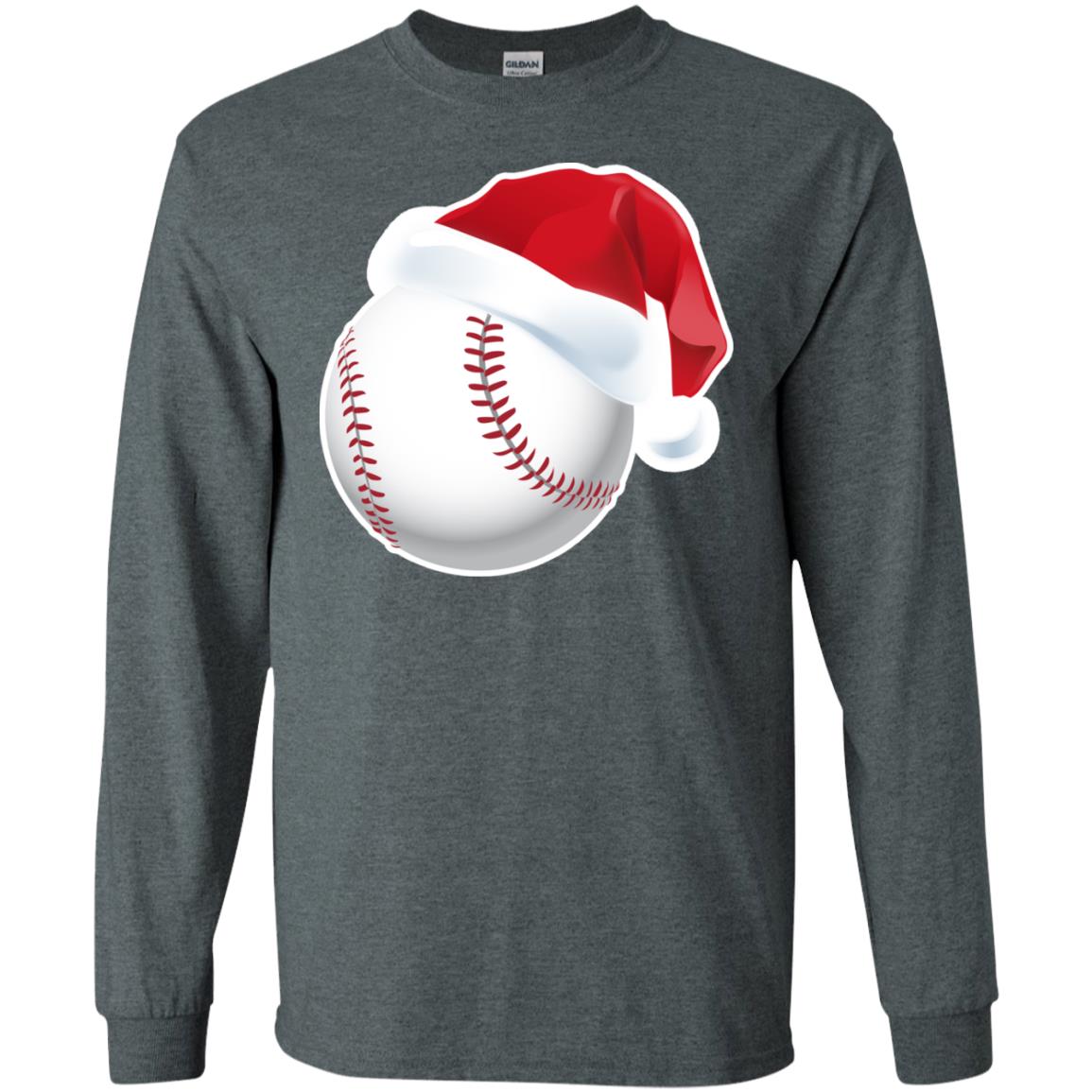 Baseball With Santa Claus Hat X-mas Shirt For Baseball Lovers Dark Heather
