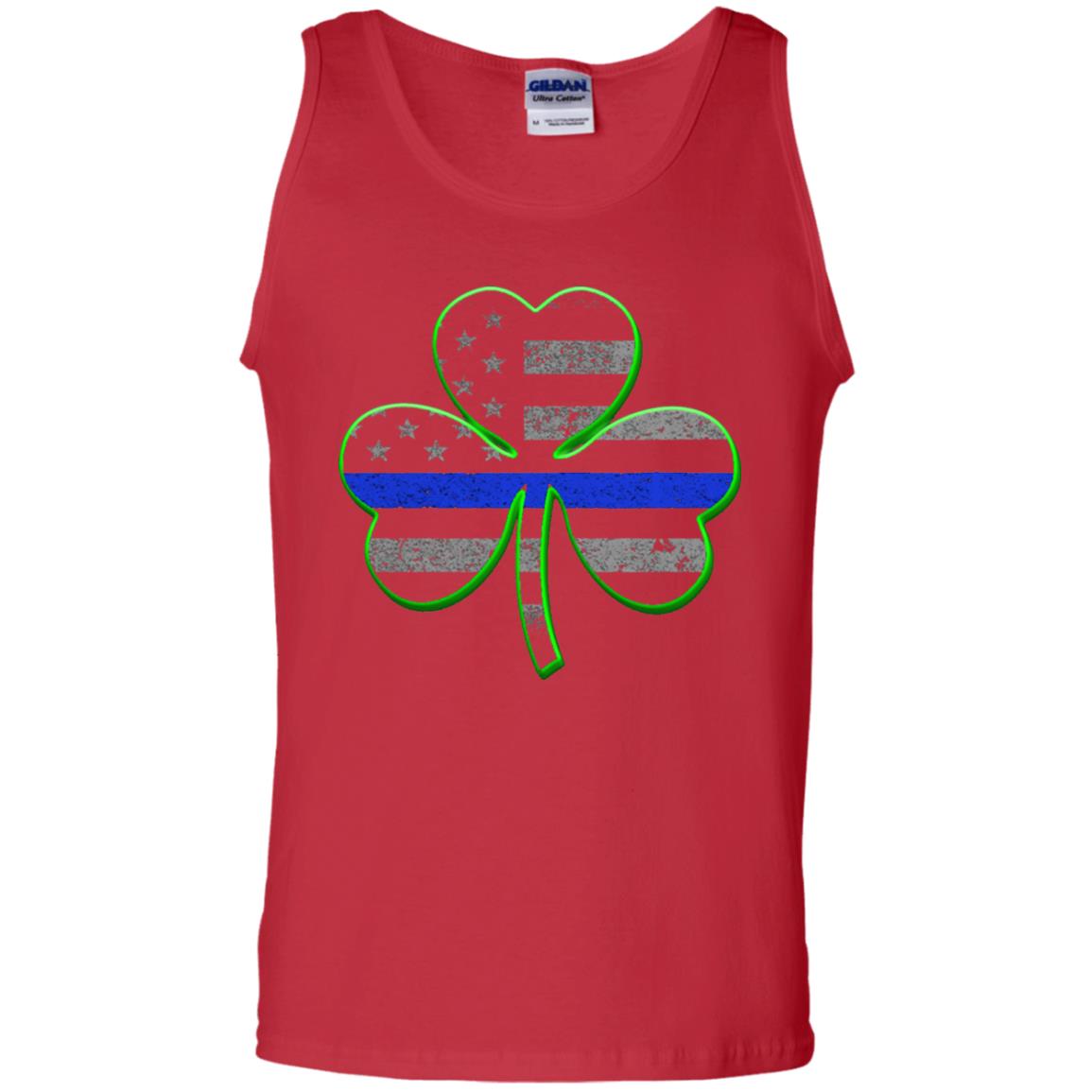 Thin Blue Line St Patrick_s Day Clover T-shirt Red