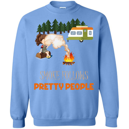 Smoke Follows Pretty People Camping Bbq Gift Shirt Carolina Blue