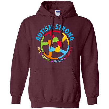 Autism Strong Love Support Educate Advocate Autism Awareness T-shirt Maroon