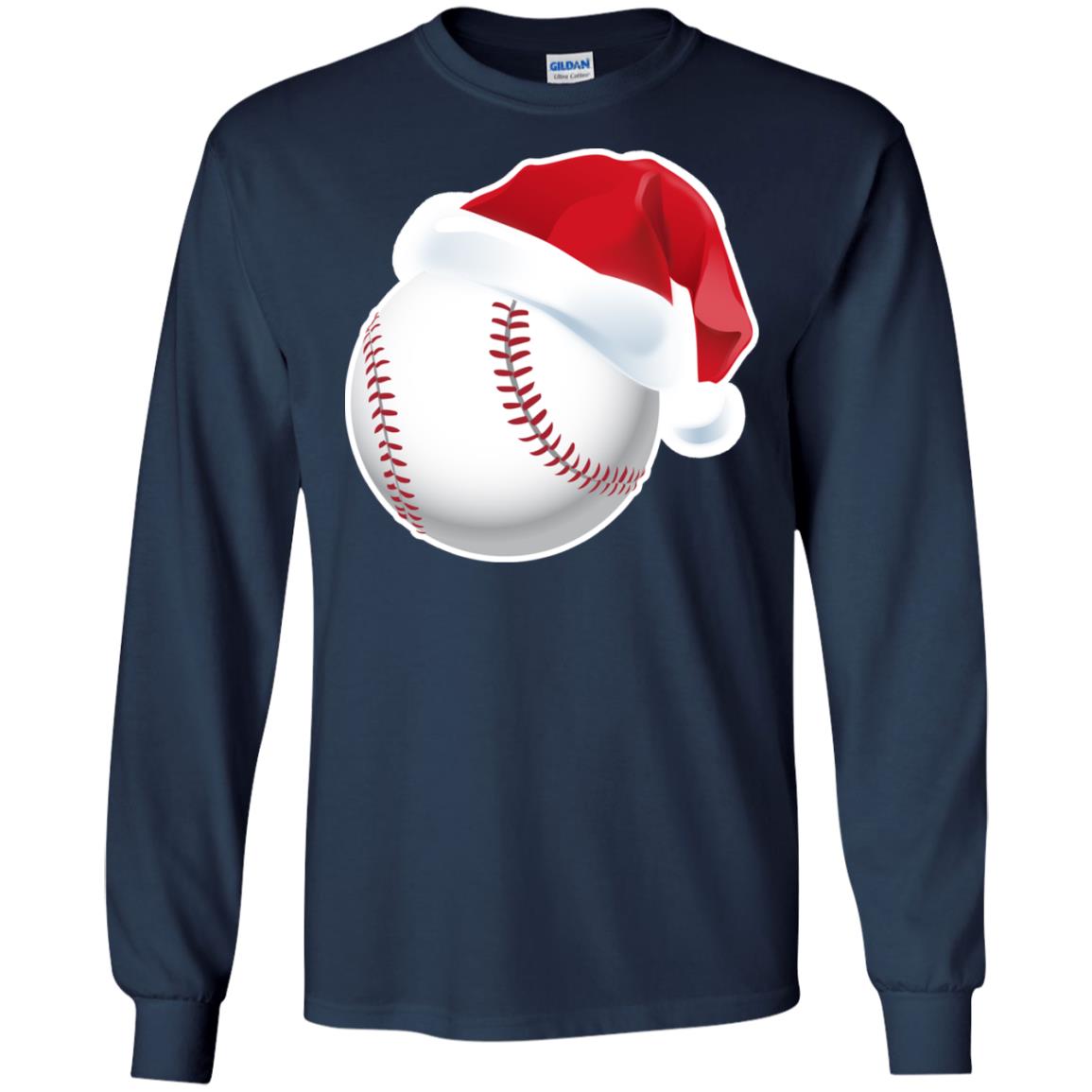 Baseball With Santa Claus Hat X-mas Shirt For Baseball Lovers Navy