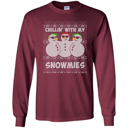 Christmas T-shirt Chillin With My Snowmies Maroon