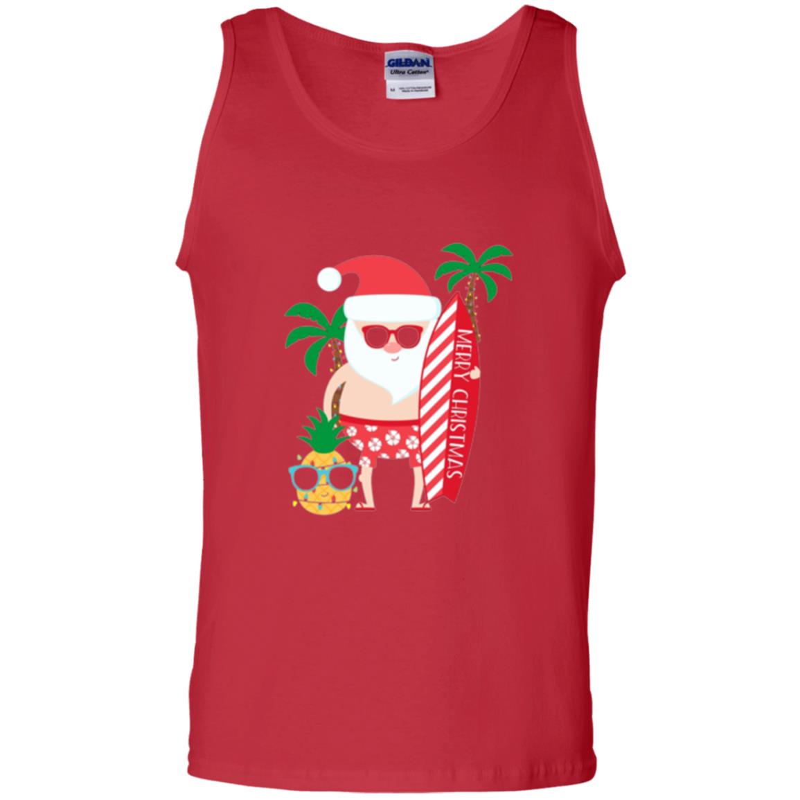 Christmas T-shirt Santa Claus Surfing Hawaiian Red