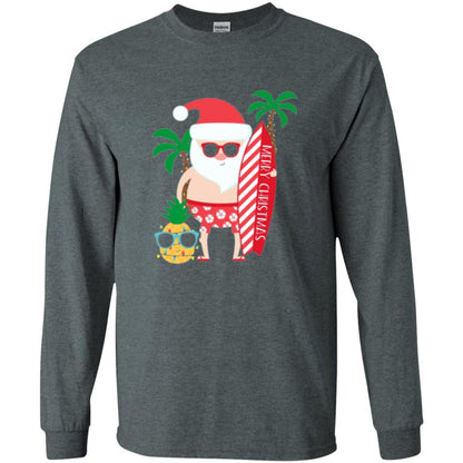 Christmas T-shirt Santa Claus Surfing Hawaiian Dark Heather