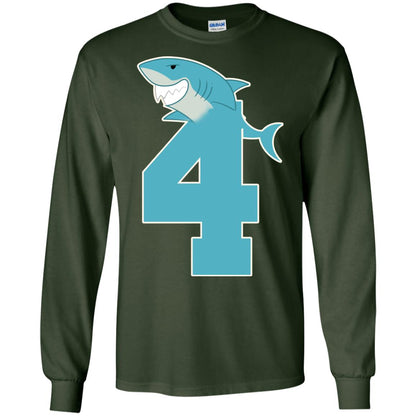 4th Birthday Shark Party Shirt Forest Green