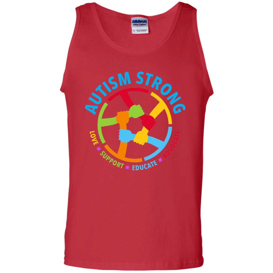 Autism Strong Love Support Educate Advocate Autism Awareness T-shirt Red