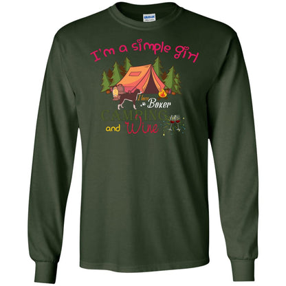 I’m A Simple Girl I Love Boxer Dog Camping And Wine Shirt Forest Green