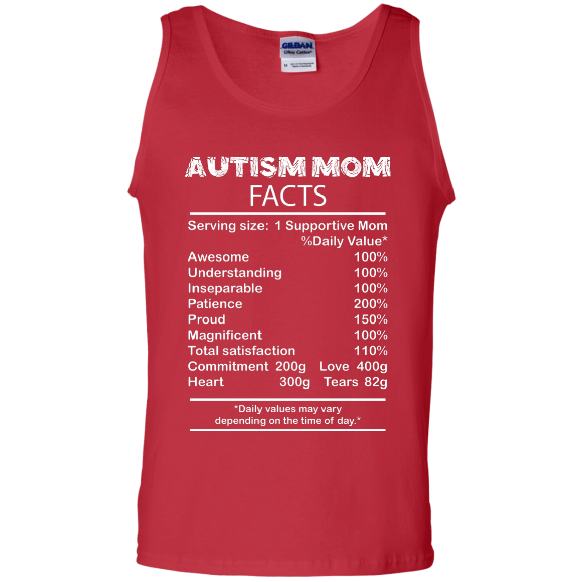 Mom T-Shirt Autism Mom Facts Serving Size 1 Supportive Mom Red