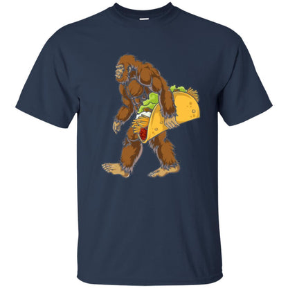 Camping T-shirt Bigfoot Sasquatch Carrying Taco Navy