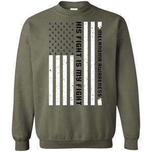 Melanoma Awareness His Fight Is My Fight Black Ribbon Stars Flag Of Usa ShirtG180 Gildan Crewneck Pullover Sweatshirt 8 oz.