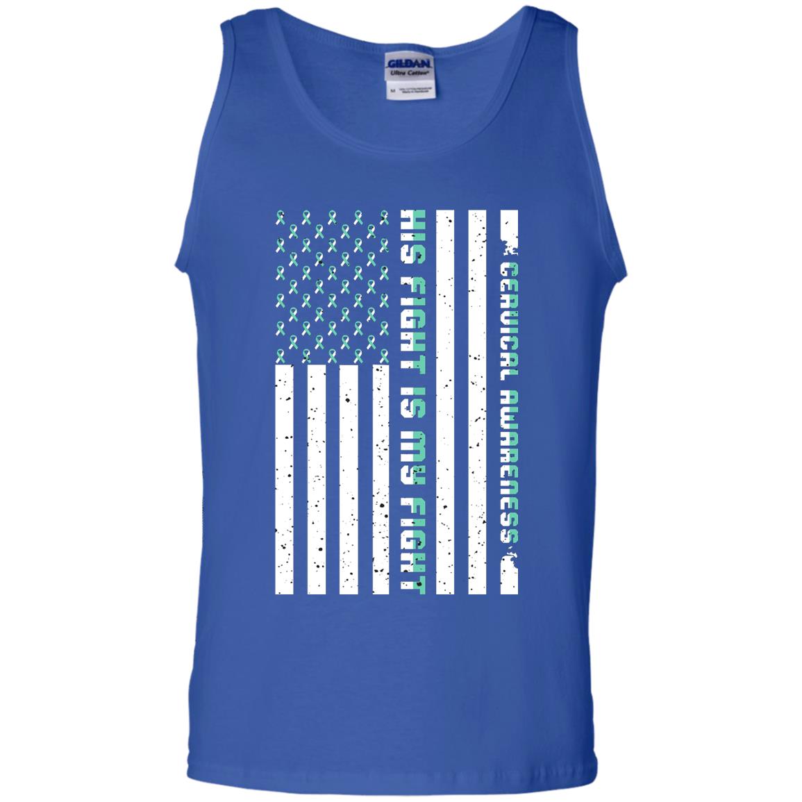 Cervical Awareness His Fight Is My Fight Teal White Stars Flag Of Usa Shirt Royal