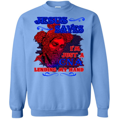 Jesus Saves I'm Just A Cna Lending My Hand Christian Gift Shirt Carolina Blue