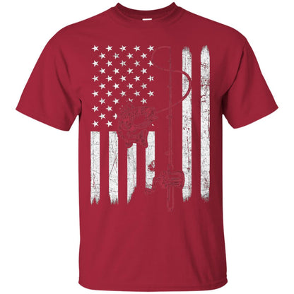 Vintage Fishing With American Flag Bass Fisherman T-shirt Cardinal