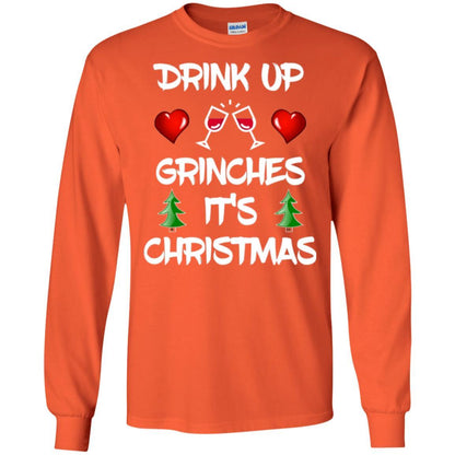 Wine Lover T-shirt Drink Up Grinches It's Christmas Orange