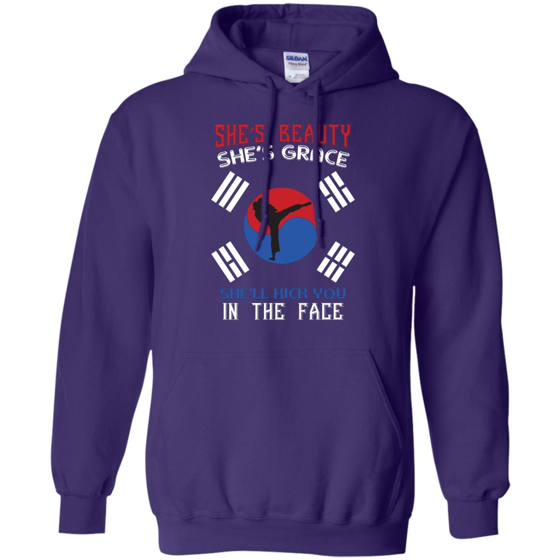 She’s Beauty She’s Grace She’ll Kick You In The Face Taekwondo T-shirt Purple