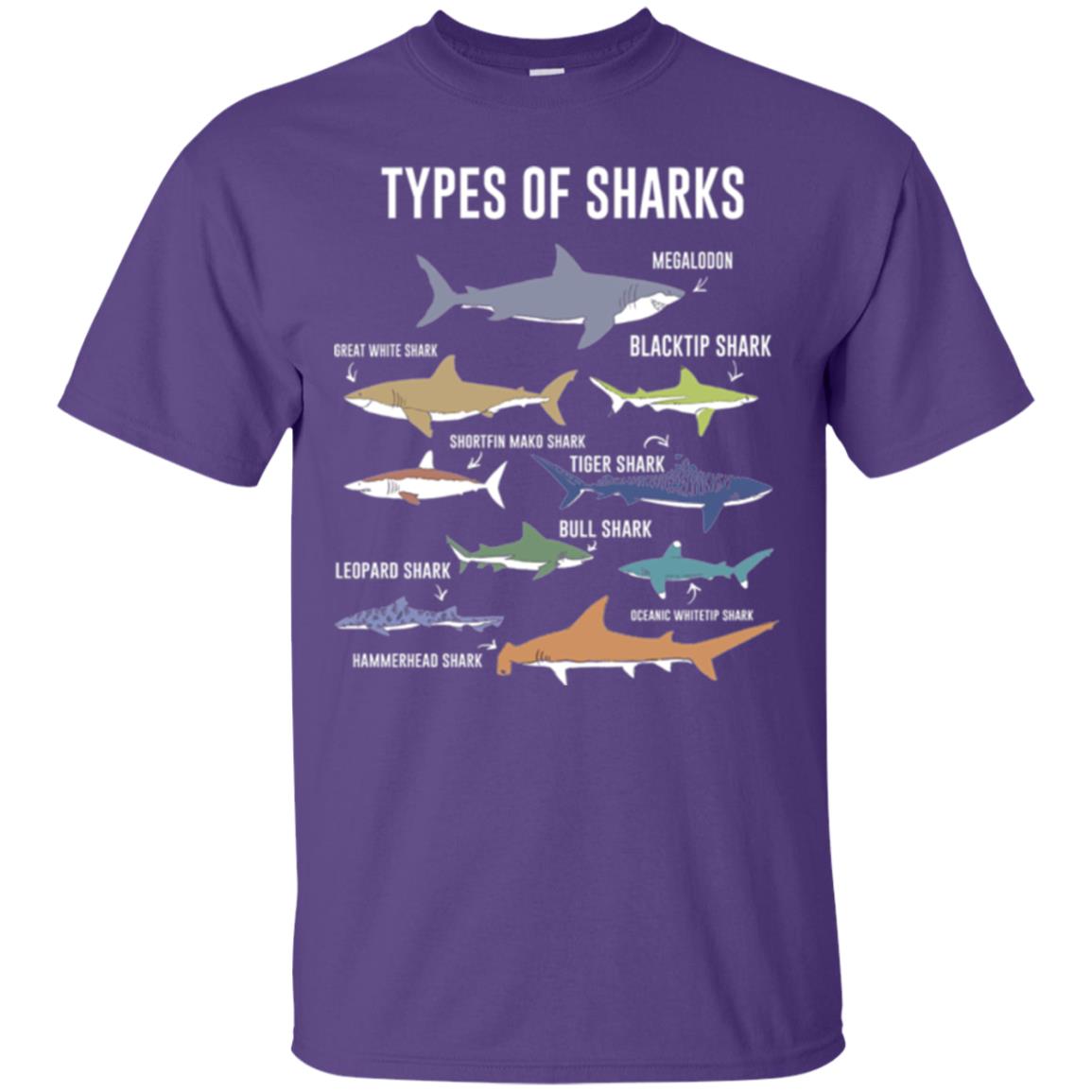 Shark Lovers T-shirt 9 Types Of Sharks Ocean Purple