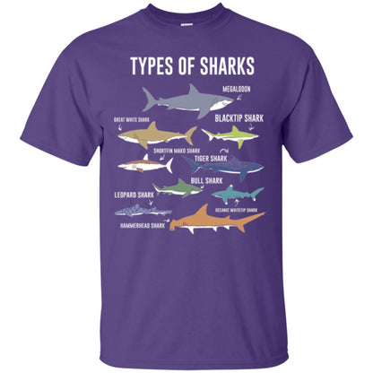 Shark Lovers T-shirt 9 Types Of Sharks Ocean Purple