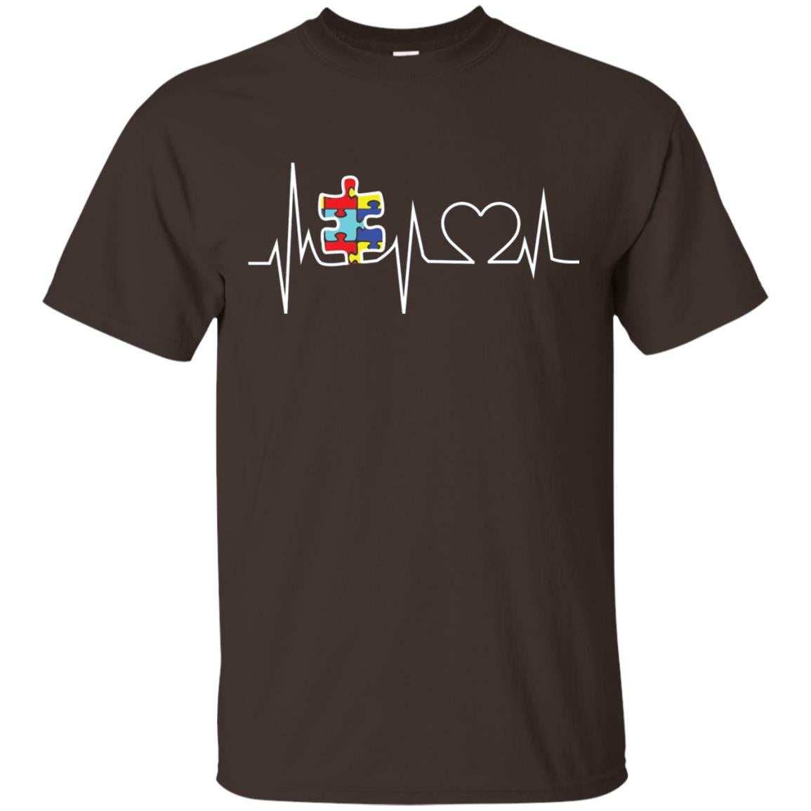 Autism Puzzle Heartbeat Autism Awareness Shirt Dark Chocolate