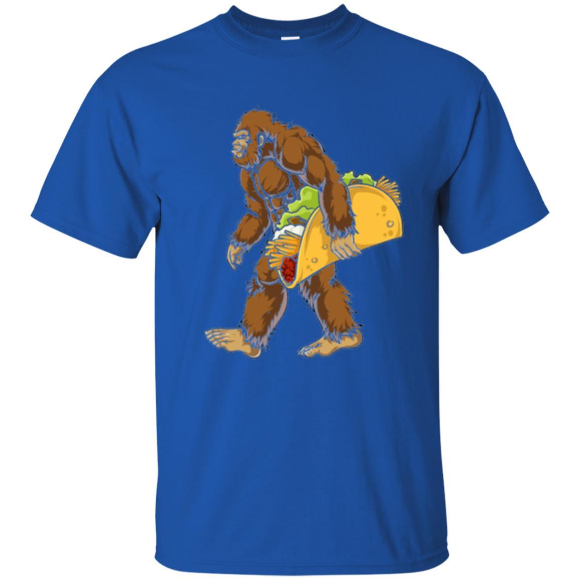 Camping T-shirt Bigfoot Sasquatch Carrying Taco Royal