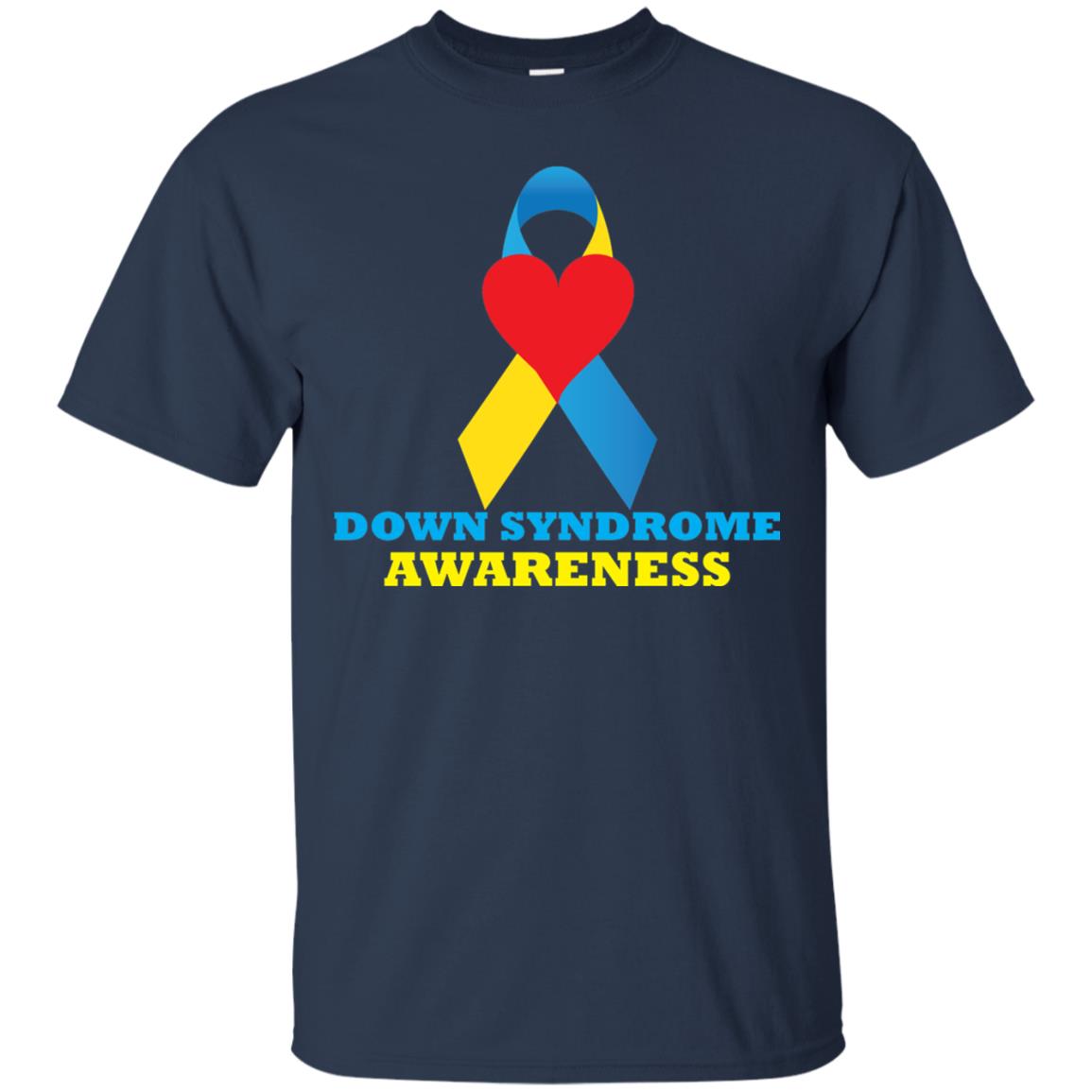 Yellow And Blue Ribbon Down Syndrome Awareness T-shirt Navy