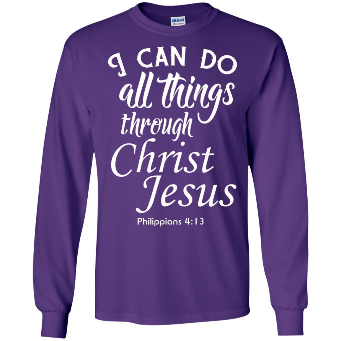 Christian T-shirt I Can Do All Things Through Christ Jesus Purple