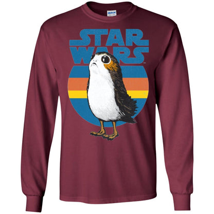 Film T-shirt Star Wars Last Jedi Porg Retro Stripes Logo Graphic Maroon