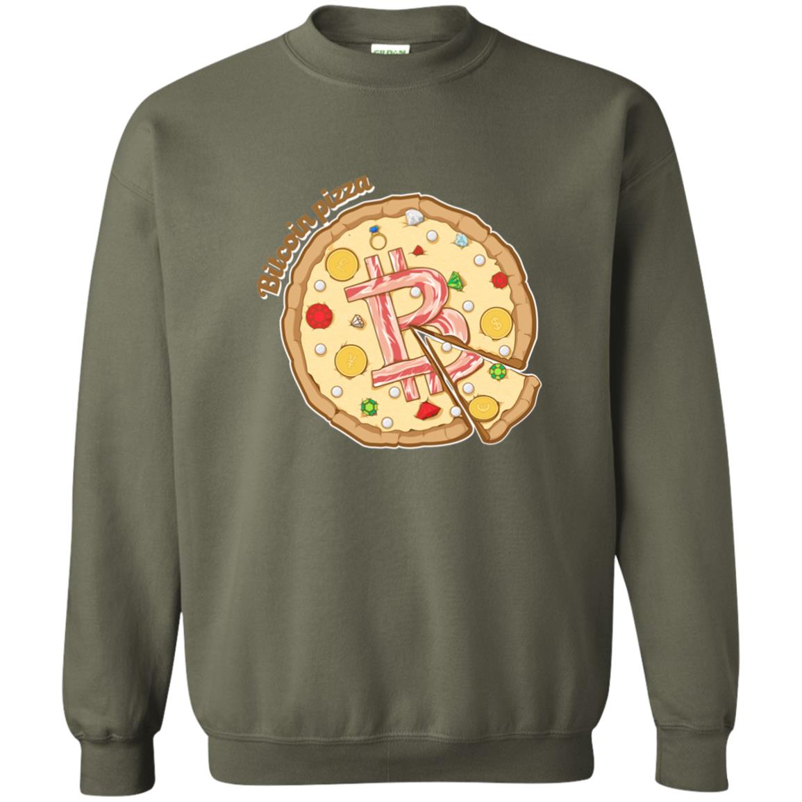 Funny Bitcoin Pizza T-shirt Crypto Currency Military Green