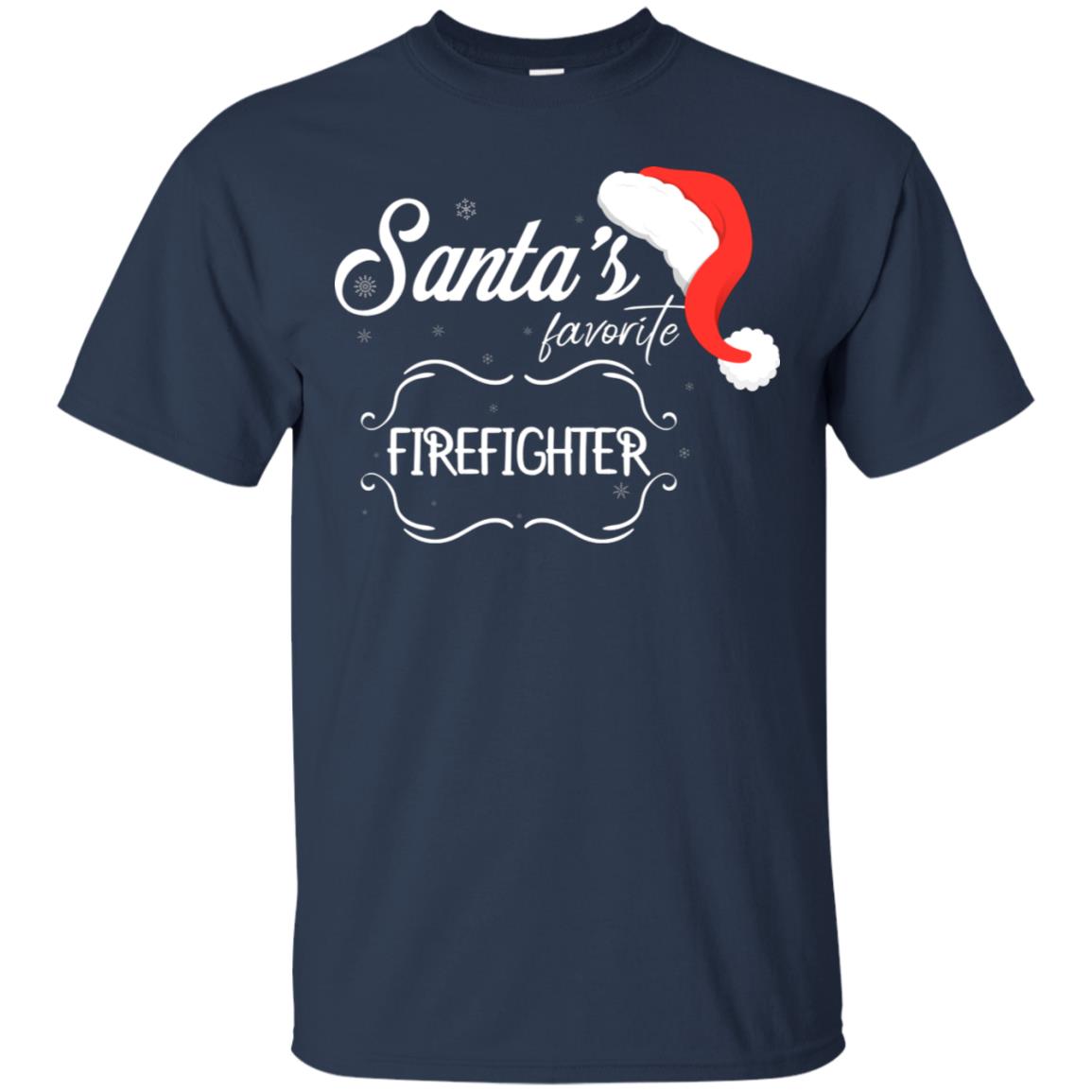 Santa's Favorite Firefighter Firefighting X-mas Gift Shirt For Mens Womens Navy
