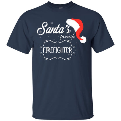 Santa's Favorite Firefighter Firefighting X-mas Gift Shirt For Mens Womens Navy
