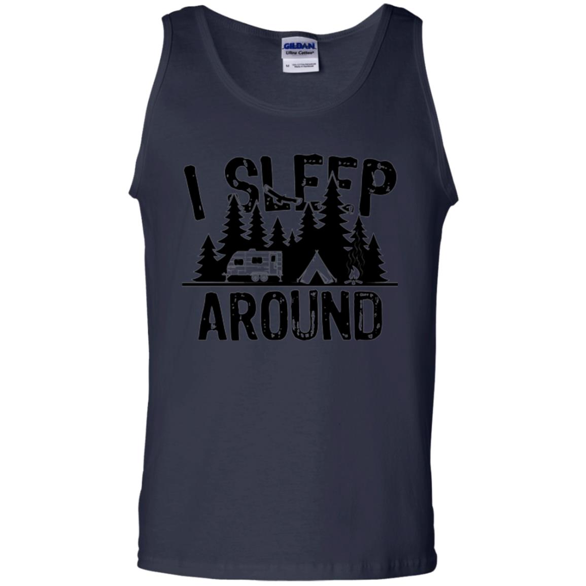 Funny Camping T-shirt I Sleep Around Navy