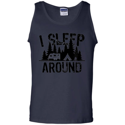 Funny Camping T-shirt I Sleep Around Navy