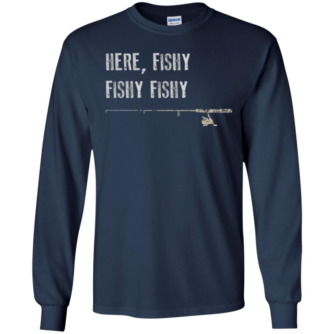 Fishing Lover T-shirt Here Fishy Fishy Navy