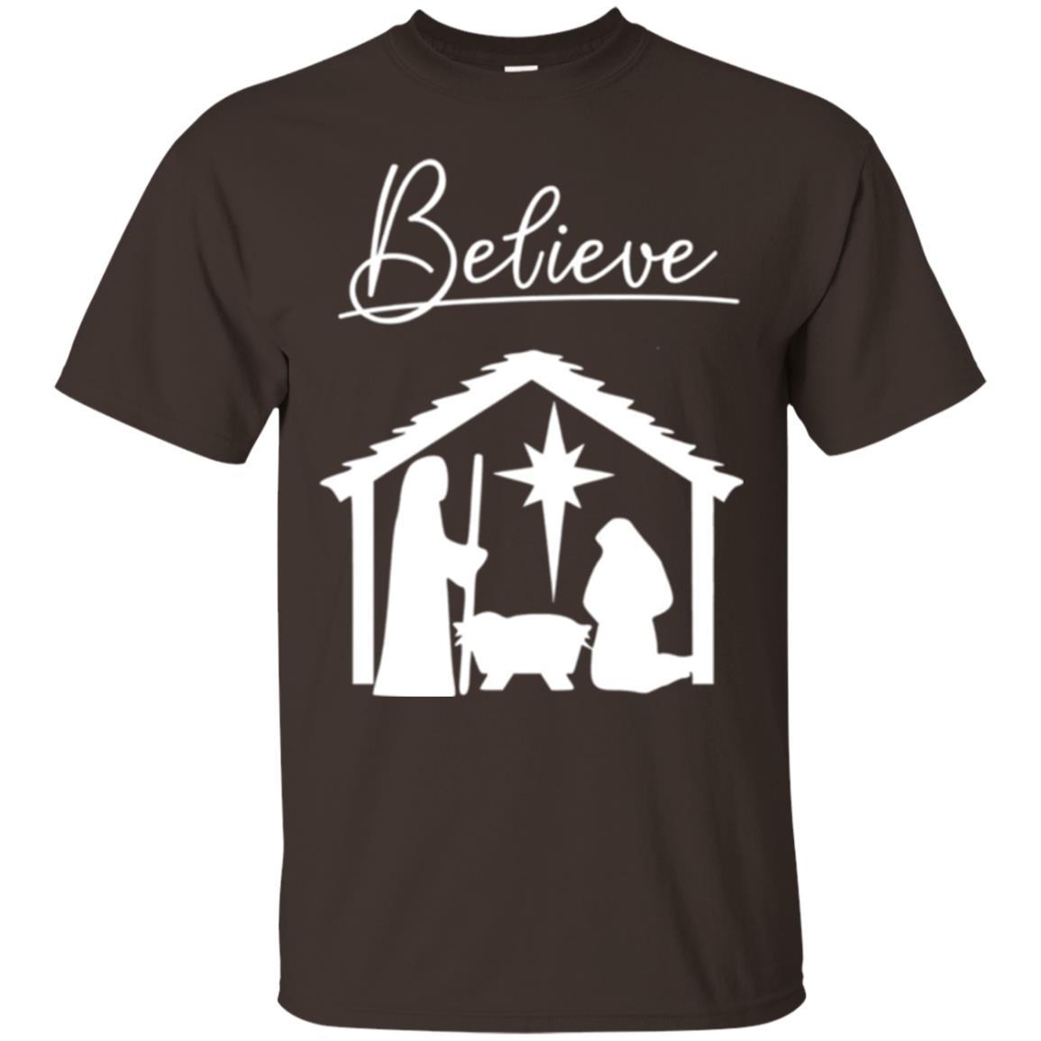 Christian Christmas T-shirt Believe Jesus Celebrate Dark Chocolate