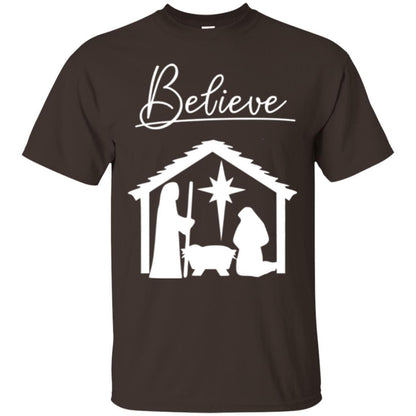 Christian Christmas T-shirt Believe Jesus Celebrate Dark Chocolate