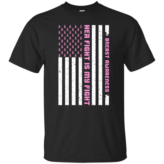 Breast Awareness His Fight Is My Fight Pink Ribbon Stars Flag Of Usa Shirt Black