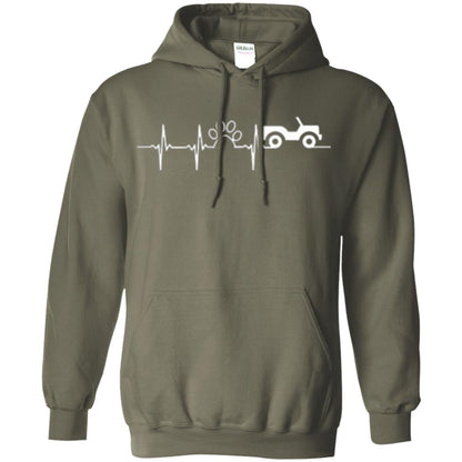 Cat Lovers T-shirt Jeep And Paw Heartbeat Military Green